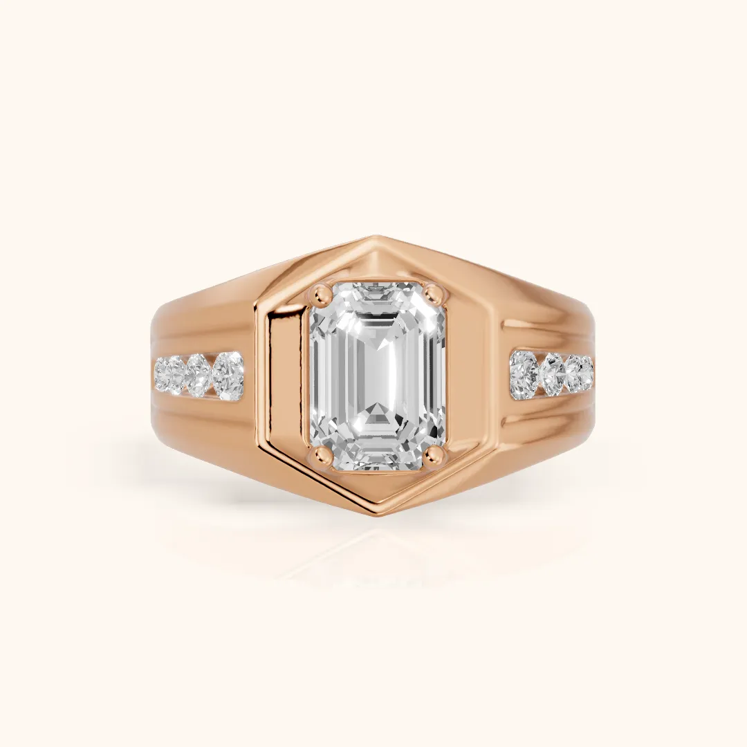 Cody Statement Channel Set Emerald Diamond Engagement Ring in Rose Gold — view 2
