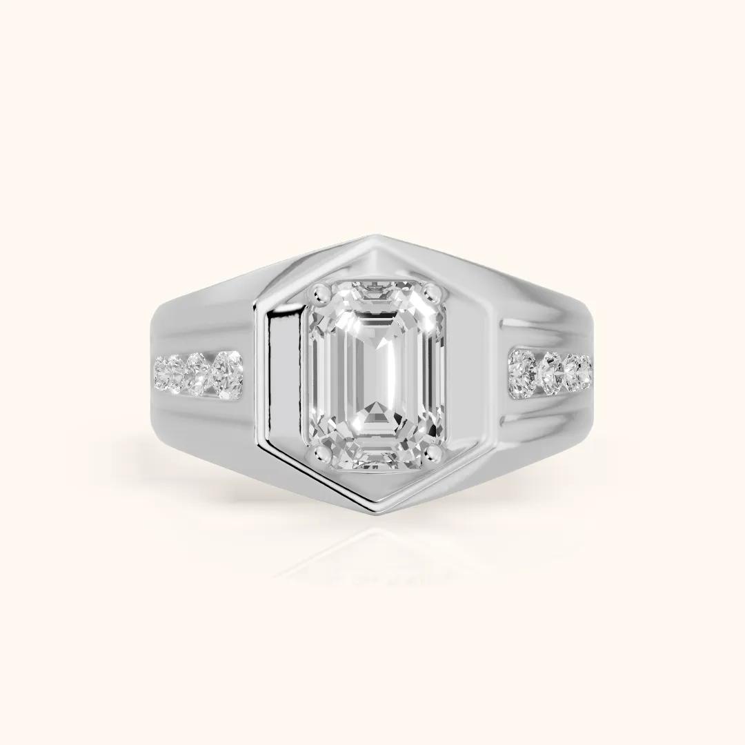 Cody Statement Channel Set Emerald Diamond Engagement Ring in Silver — view 2