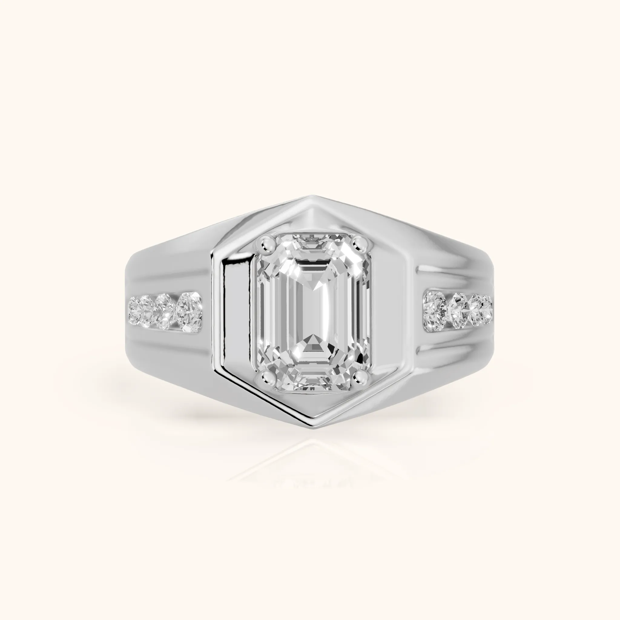 Cody Statement Channel Set Emerald Diamond Engagement Ring in Silver — view 1