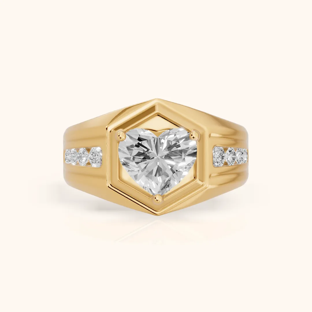 Cody Statement Channel Set Heart Diamond Engagement Ring in Yellow Gold — view 2