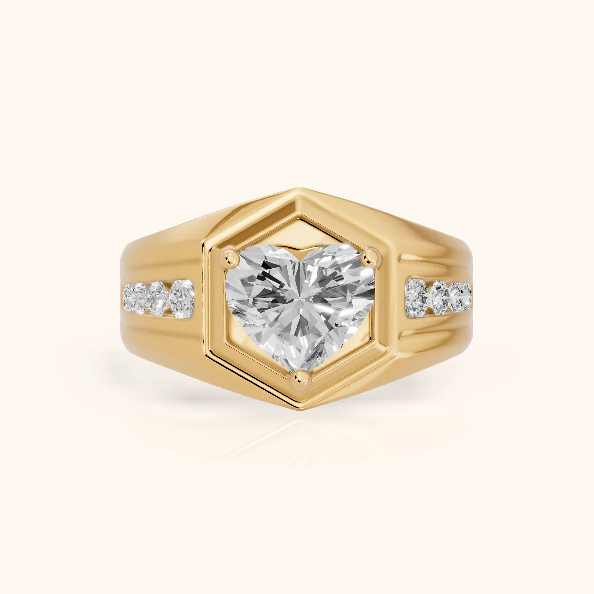 Cody Statement Channel Set Heart Diamond Engagement Ring in Yellow Gold — view 1
