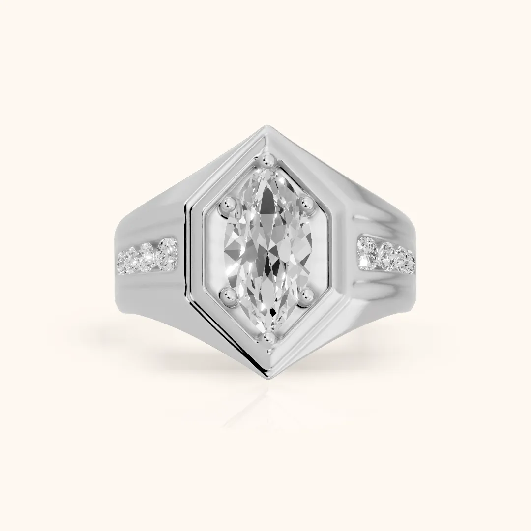 Cody Statement Channel Set Marquise Diamond Engagement Ring in Silver — view 2