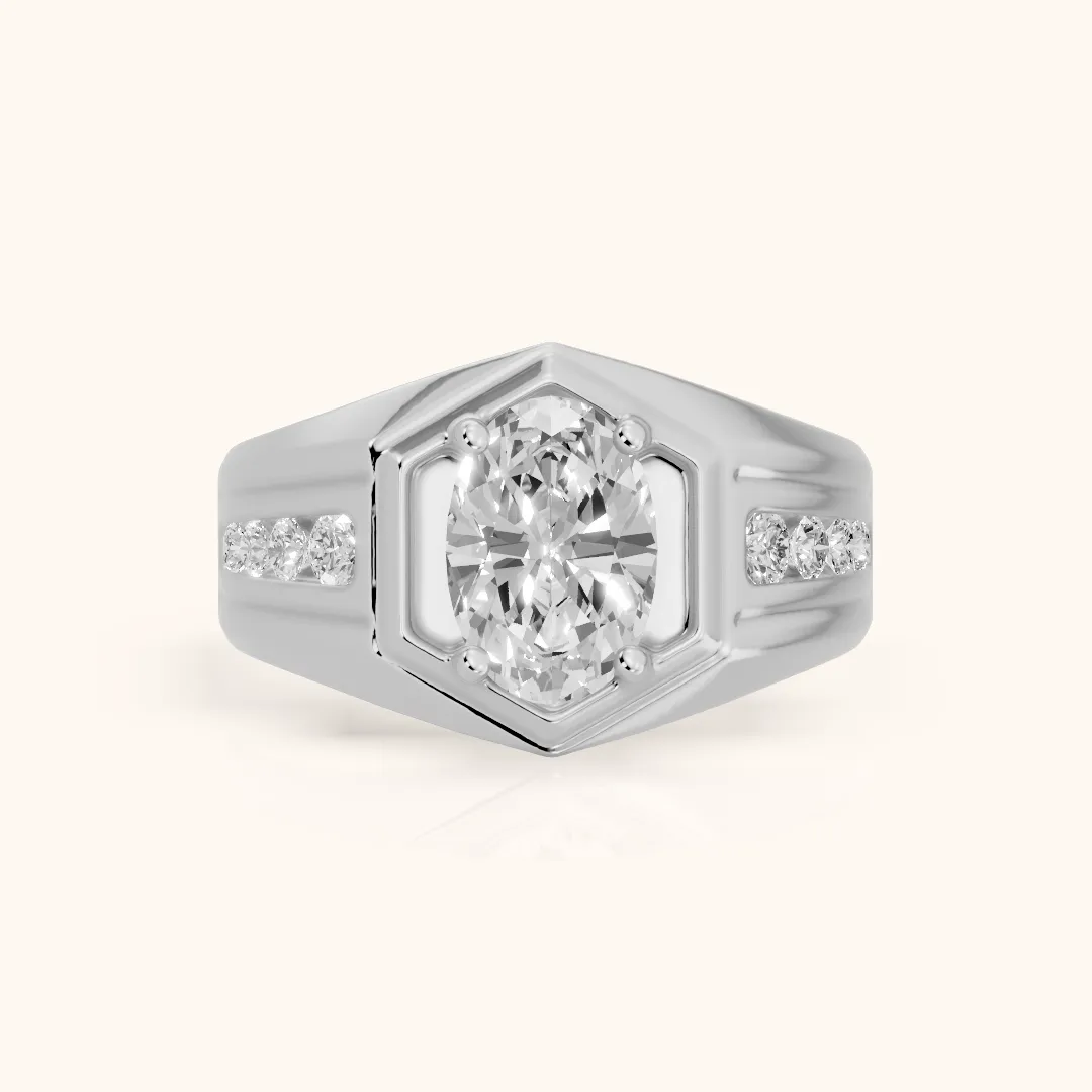 Cody Statement Channel Set Oval Diamond Engagement Ring in Silver — view 2