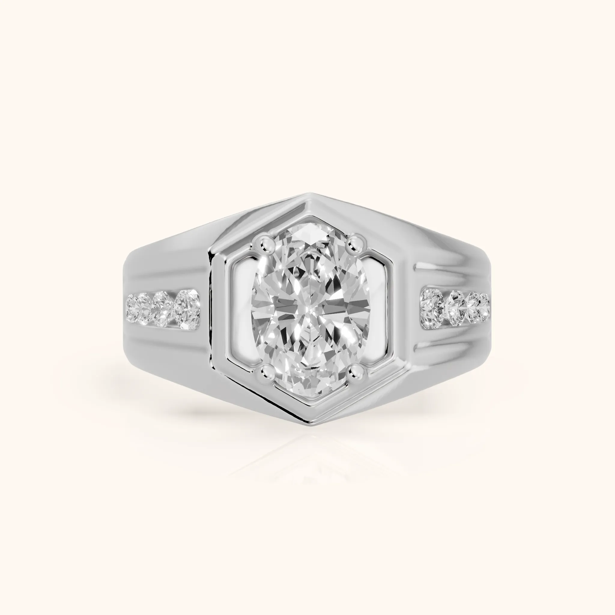 Cody Statement Channel Set Oval Diamond Engagement Ring in Silver — view 1