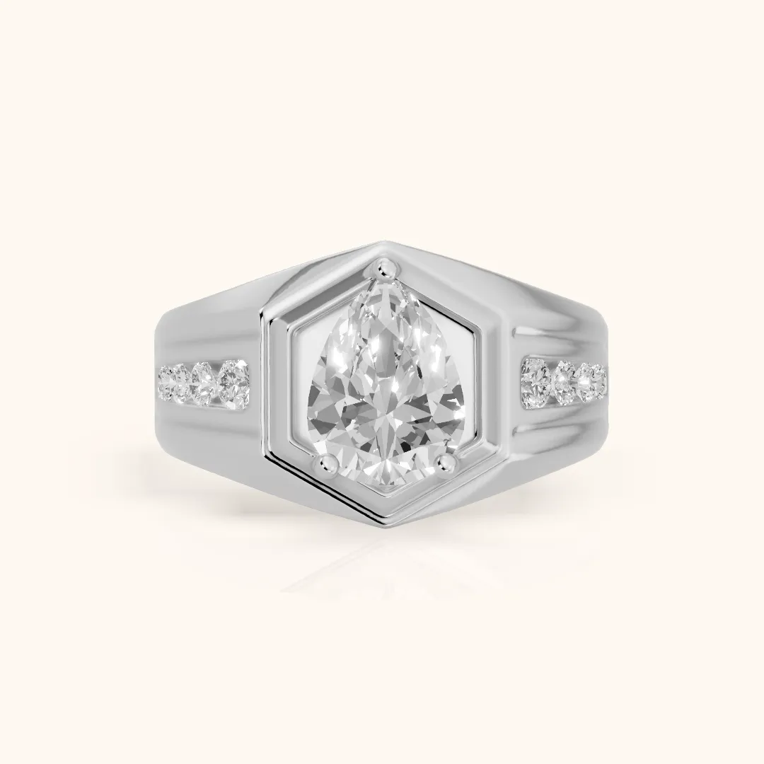 Cody Statement Channel Set Pear Diamond Engagement Ring in Silver — view 2
