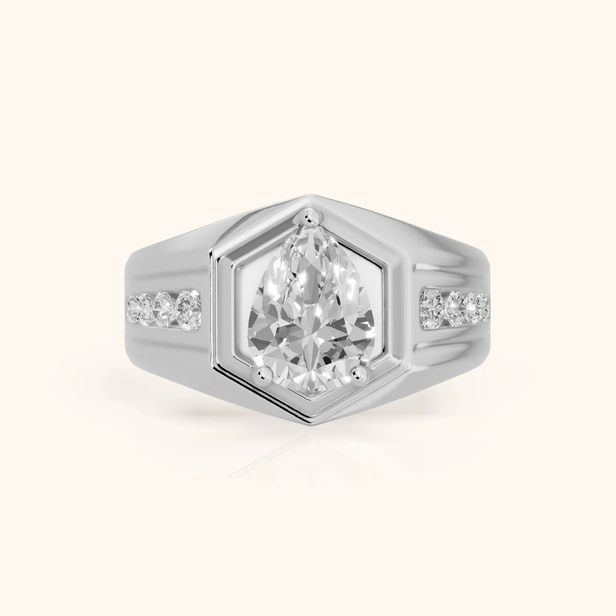 Cody Statement Channel Set Pear Diamond Engagement Ring in Silver — view 1