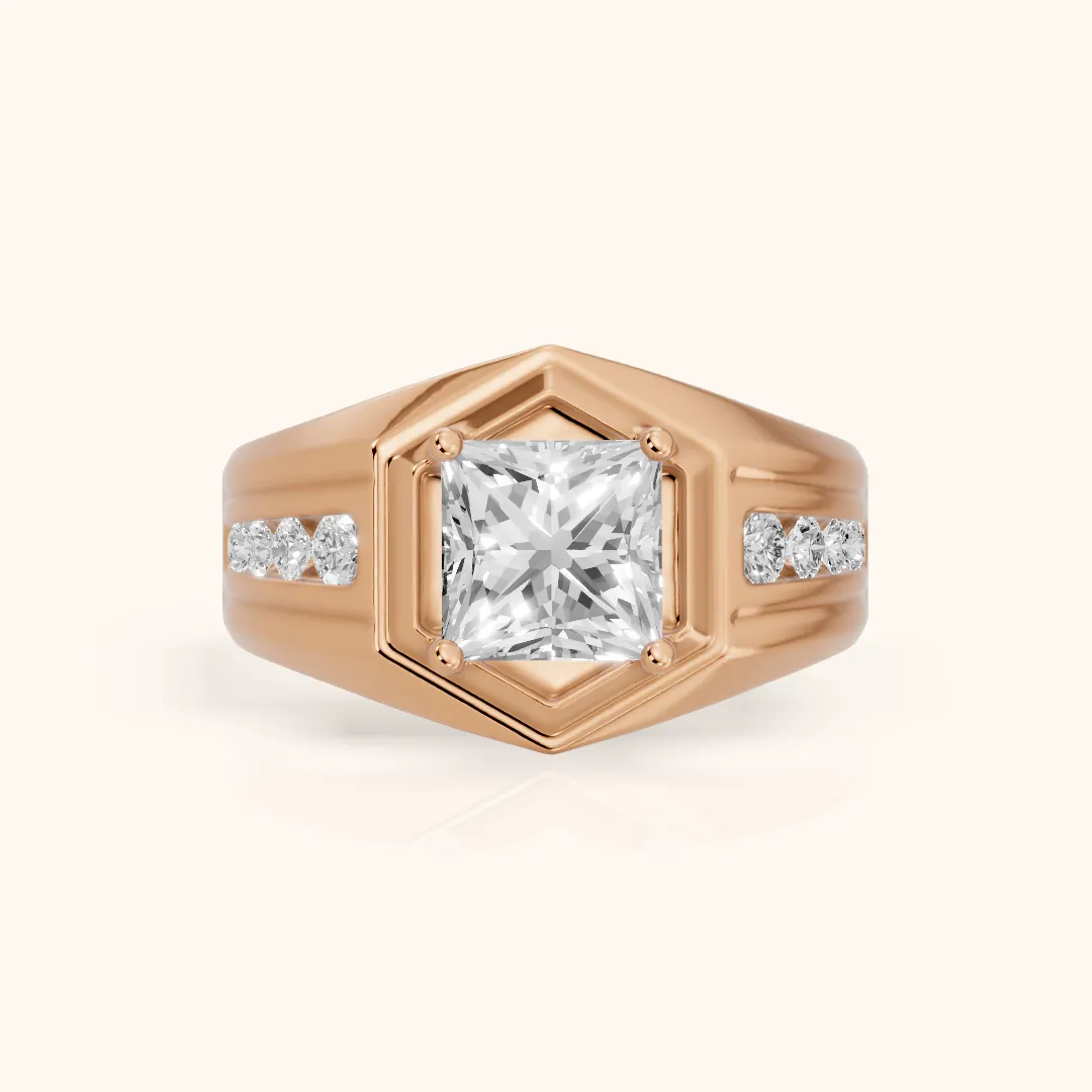 Cody Statement Channel Set Princess Diamond Engagement Ring in Rose Gold — view 2