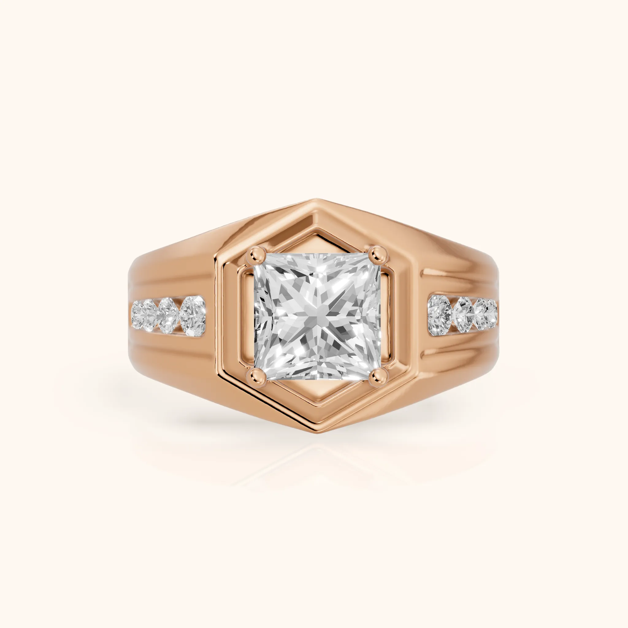 Cody Statement Channel Set Princess Diamond Engagement Ring in Rose Gold — view 1