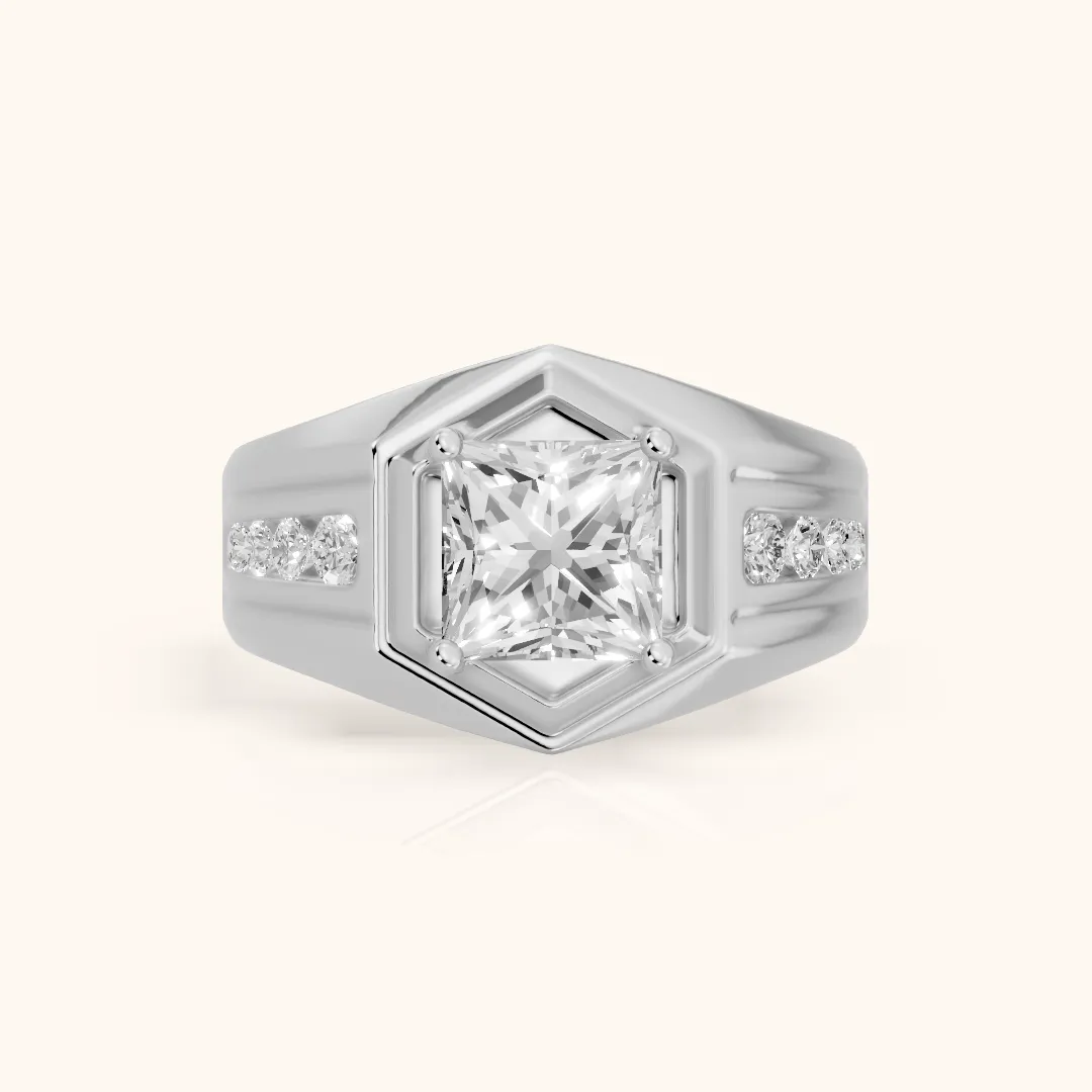 Cody Statement Channel Set Princess Diamond Engagement Ring in Platinum — view 2