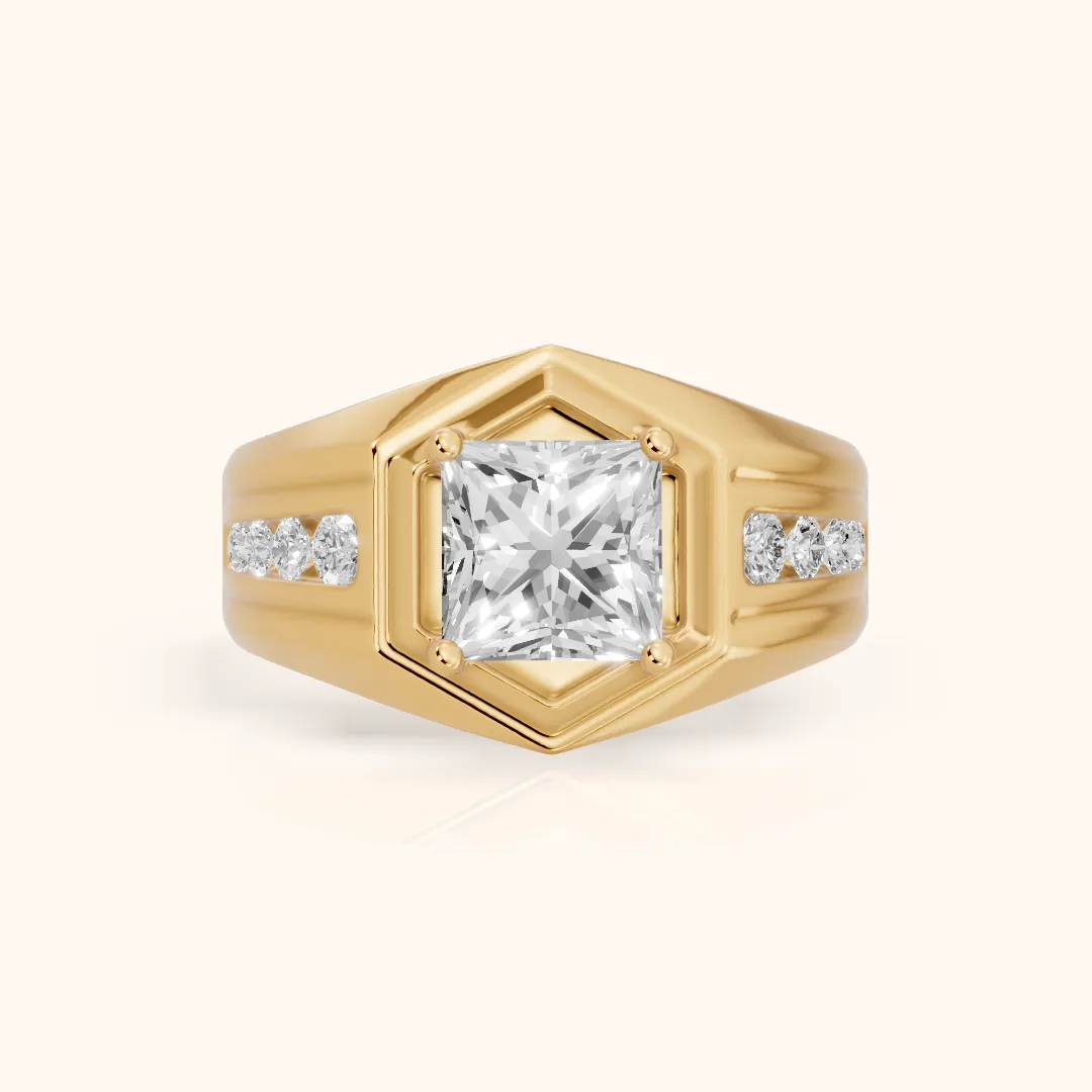 Cody Statement Channel Set Princess Diamond Engagement Ring in Yellow Gold — view 2