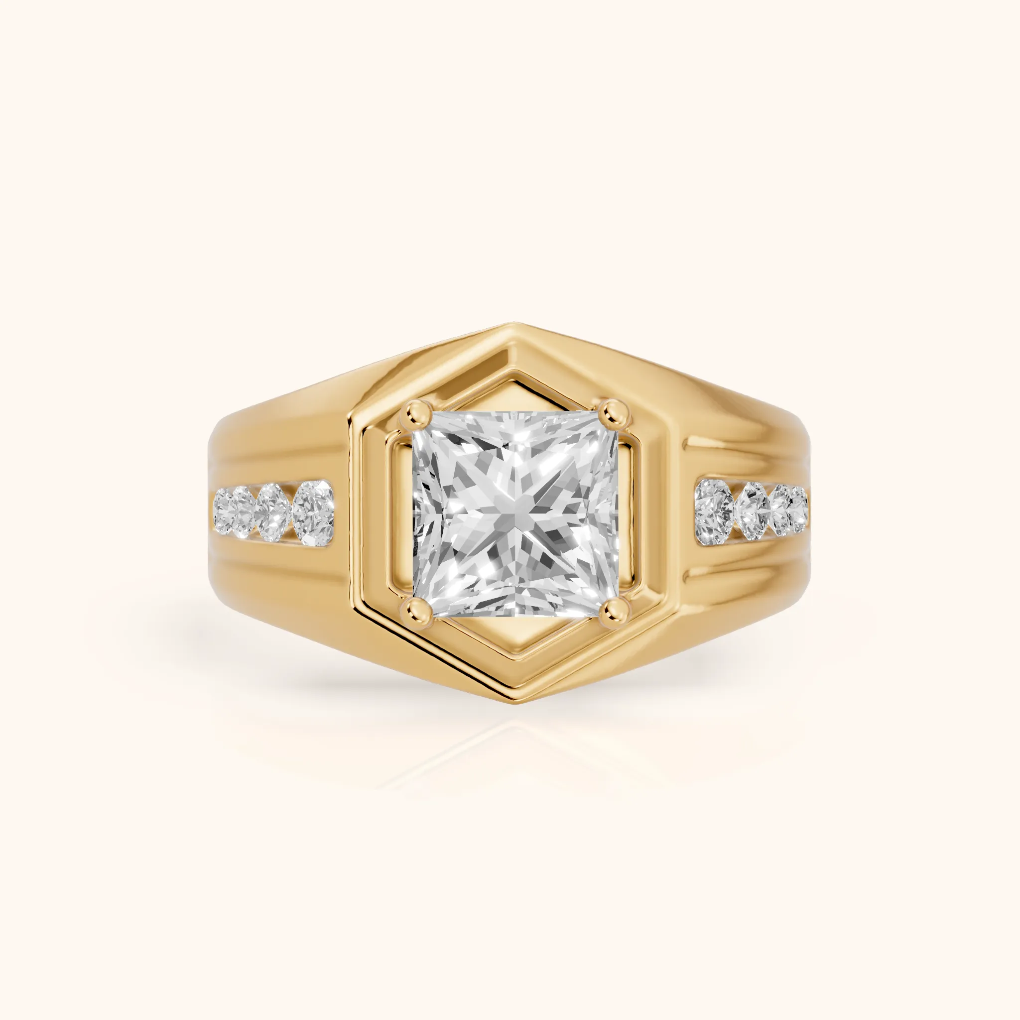 Cody Statement Channel Set Princess Diamond Engagement Ring in Yellow Gold — view 1