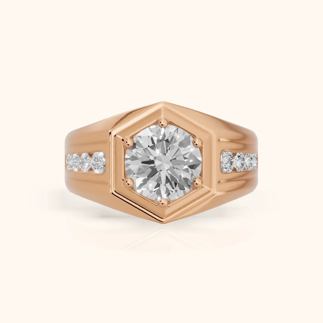 Cody Statement Channel Set Round Diamond Engagement Ring in Rose Gold — view 2