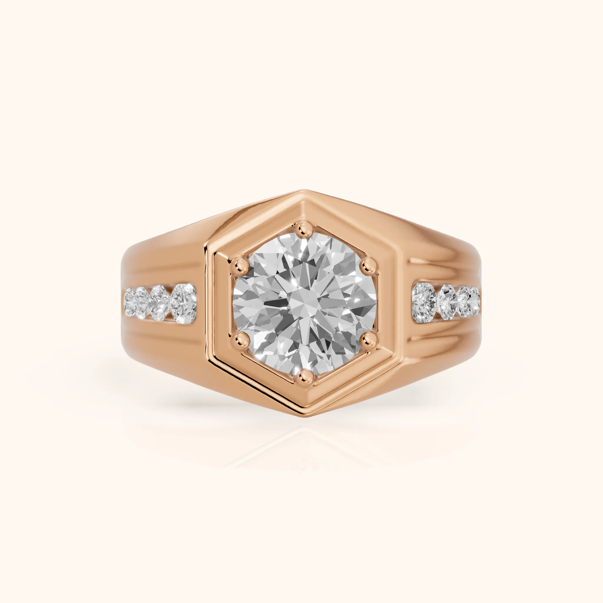 Cody Statement Channel Set Round Diamond Engagement Ring in Rose Gold — view 1