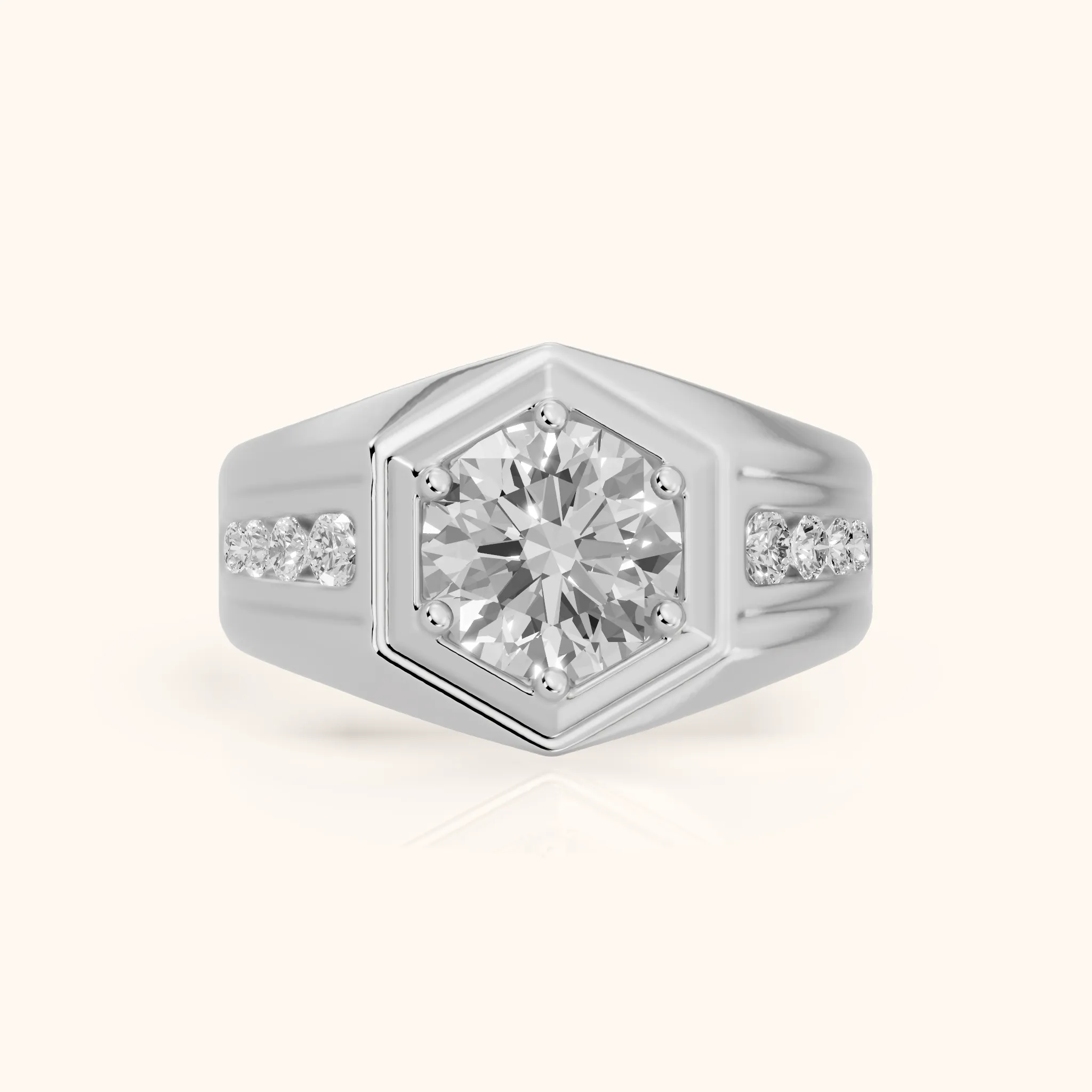 Cody Statement Channel Set Round Diamond Engagement Ring in Silver — view 1
