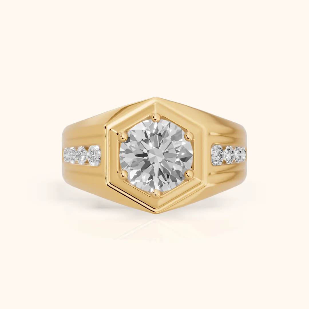 Cody Statement Channel Set Round Diamond Engagement Ring in Yellow Gold — view 2
