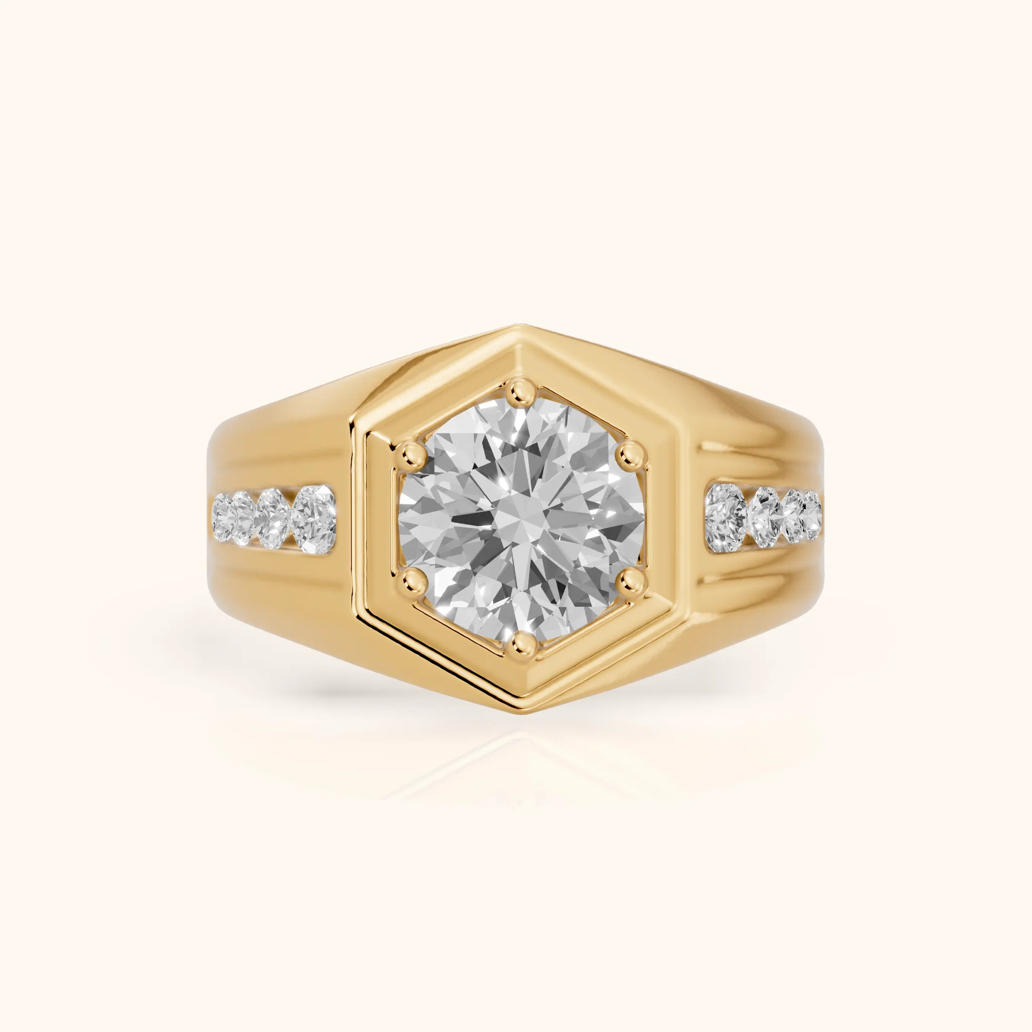 Cody Statement Channel Set Round Diamond Engagement Ring in Yellow Gold — view 1