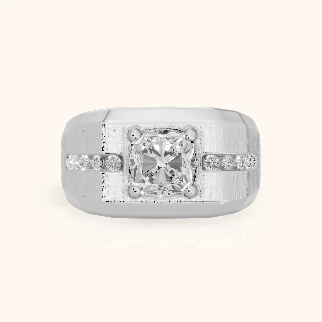 Ames Engraved Channel Set Cushion Diamond Engagement Ring in Platinum — view 2