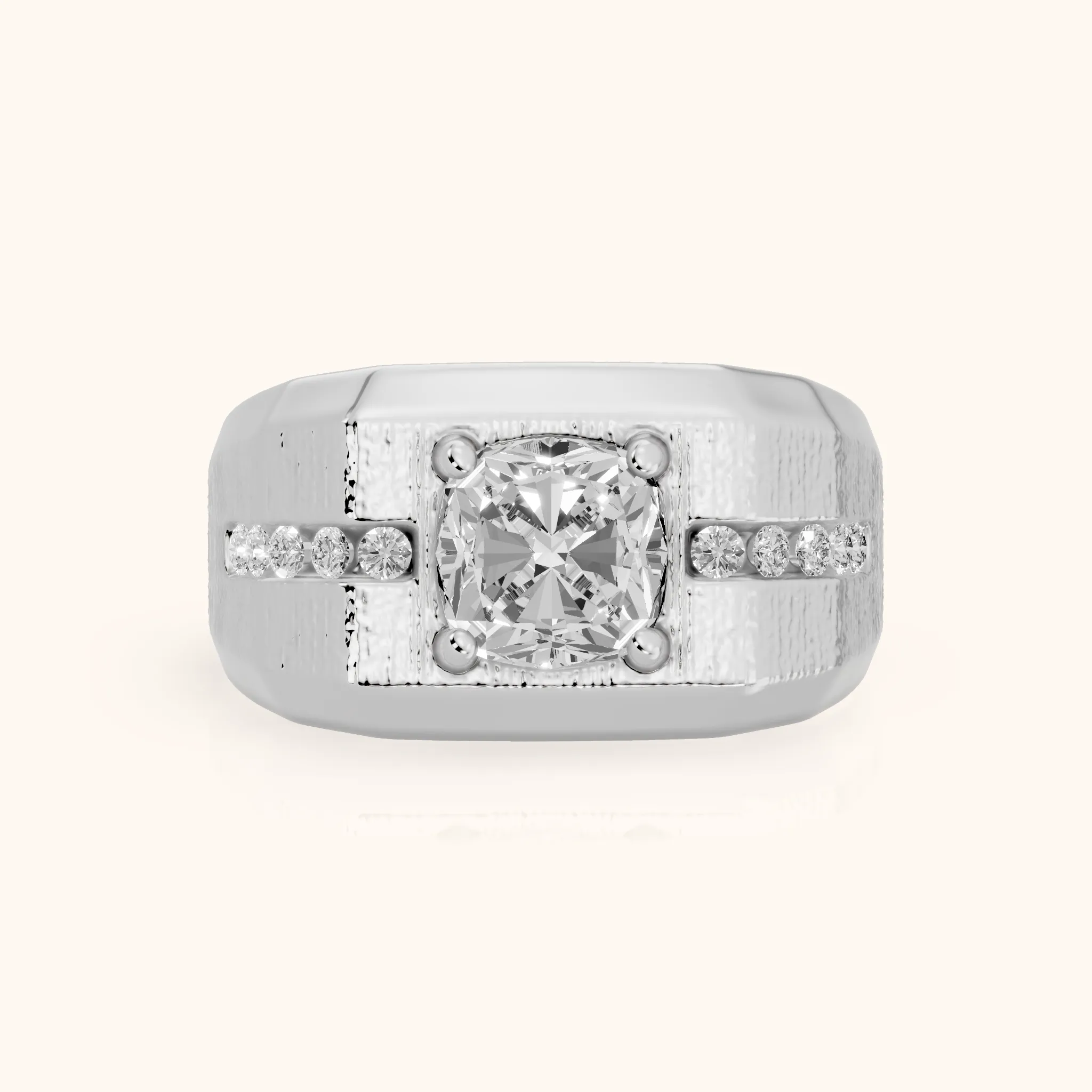 Ames Engraved Channel Set Cushion Diamond Engagement Ring in Platinum — view 1