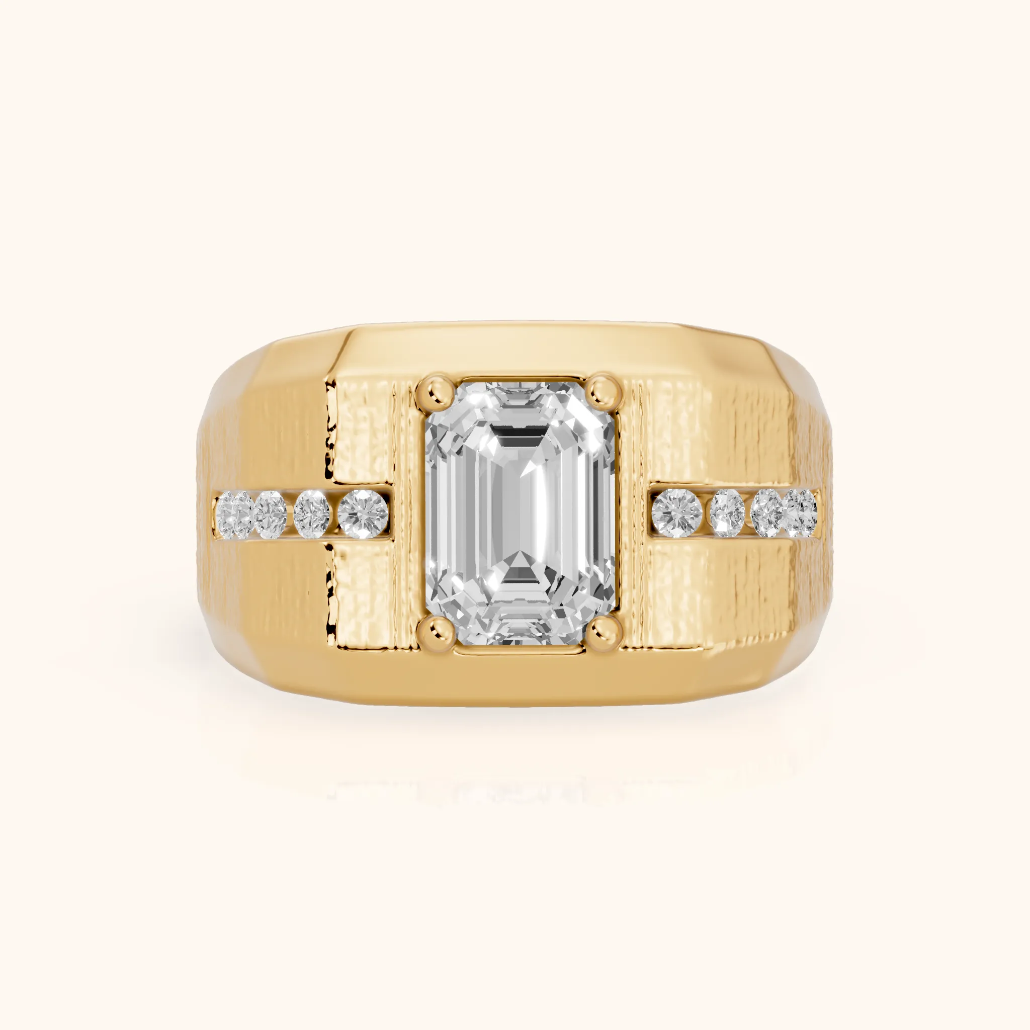 Ames Engraved Channel Set Emerald Diamond Engagement Ring in Yellow Gold — view 1