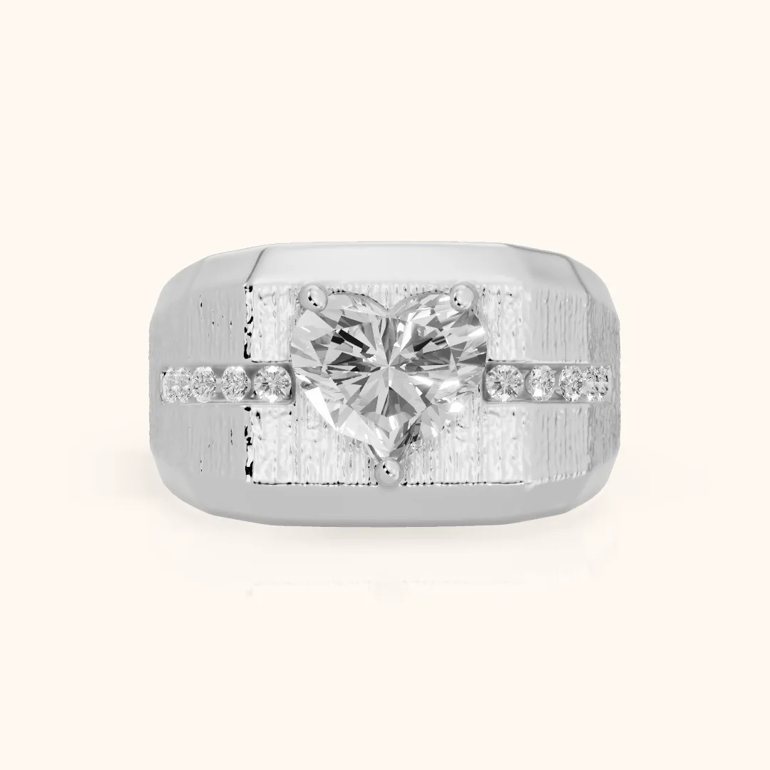 Ames Engraved Channel Set Heart Diamond Engagement Ring in White Gold — view 2