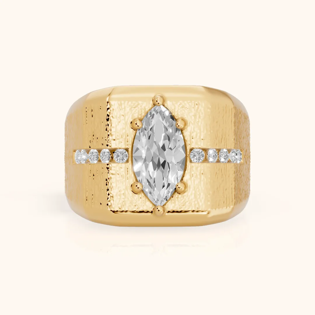 Ames Engraved Channel Set Marquise Diamond Engagement Ring in Yellow Gold — view 2