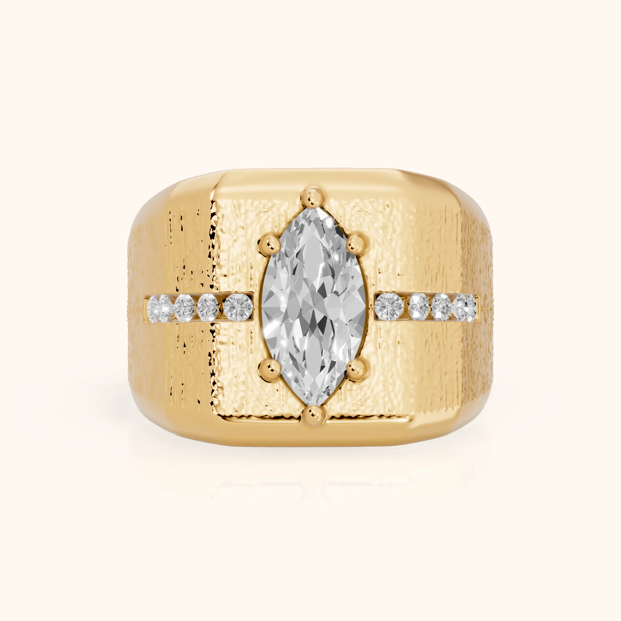 Ames Engraved Channel Set Marquise Diamond Engagement Ring in Yellow Gold — view 1
