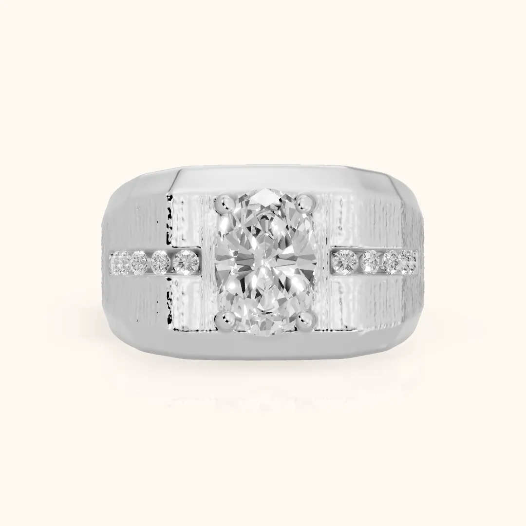Ames Engraved Channel Set Oval Diamond Engagement Ring in Silver — view 2