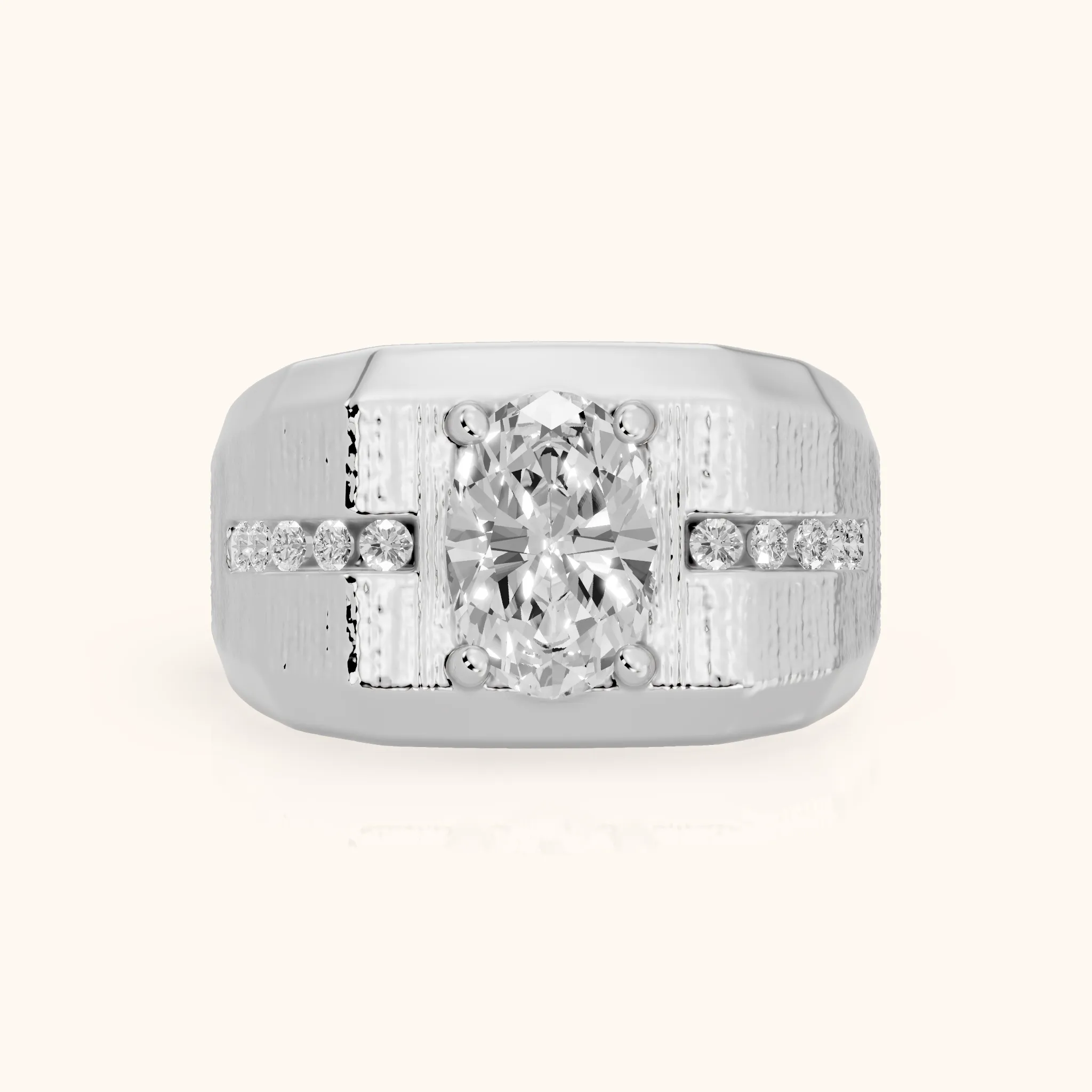 Ames Engraved Channel Set Oval Diamond Engagement Ring in Silver — view 1