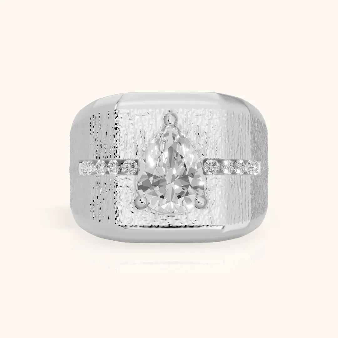 Ames Engraved Channel Set Pear Diamond Engagement Ring in White Gold — view 2