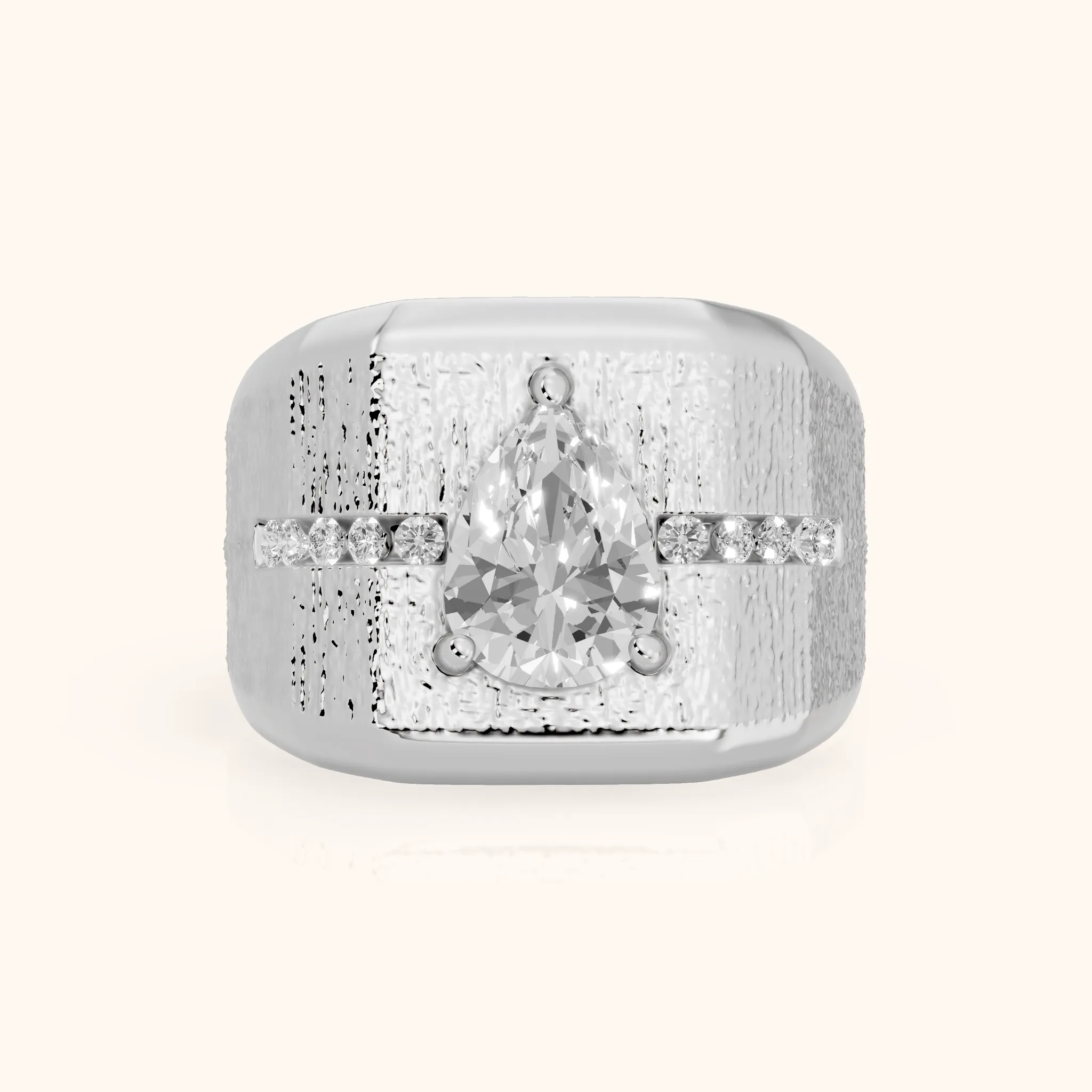 Ames Engraved Channel Set Pear Diamond Engagement Ring in White Gold — view 1