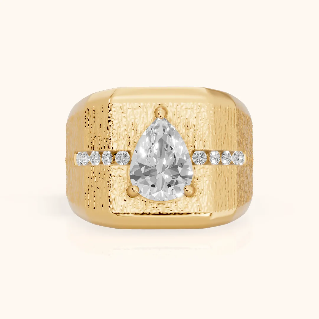 Ames Engraved Channel Set Pear Diamond Engagement Ring in Yellow Gold — view 2