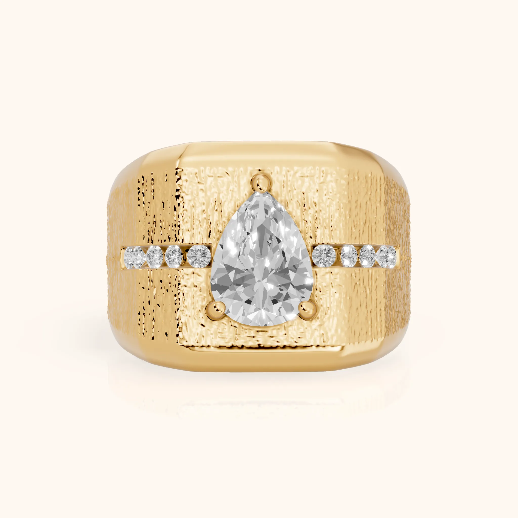 Ames Engraved Channel Set Pear Diamond Engagement Ring in Yellow Gold — view 1