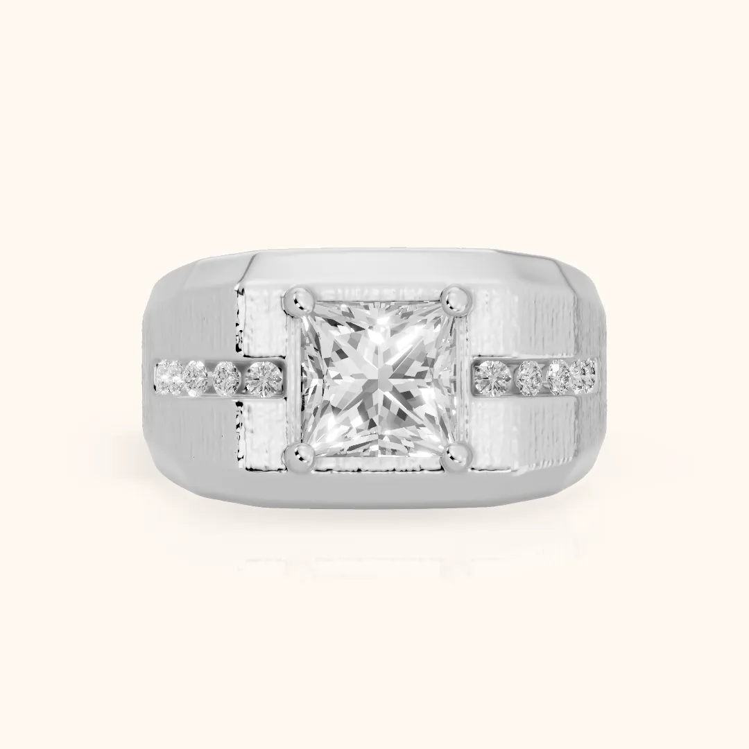 Ames Engraved Channel Set Princess Diamond Engagement Ring in White Gold — view 2