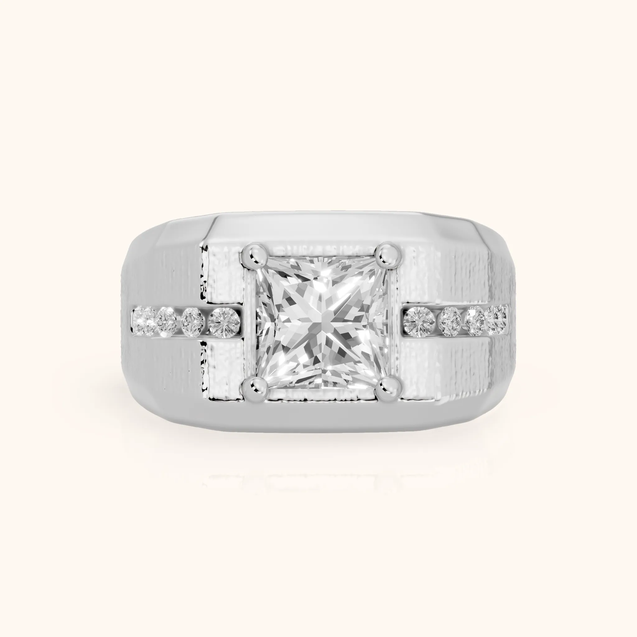 Ames Engraved Channel Set Princess Diamond Engagement Ring in White Gold — view 1