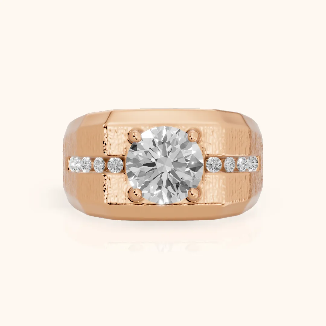 Ames Engraved Channel Set Round Diamond Engagement Ring in Rose Gold — view 2