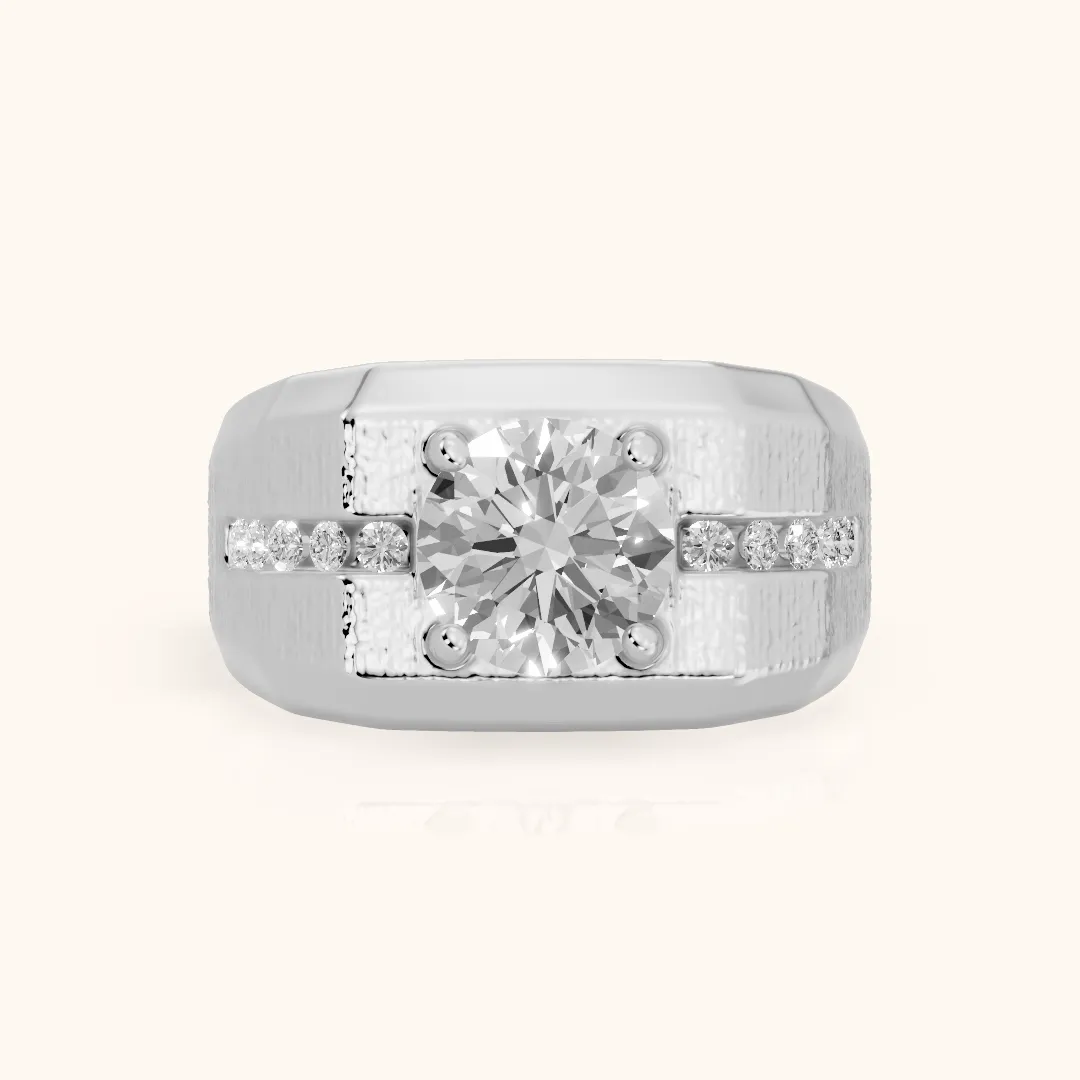 Ames Engraved Channel Set Round Diamond Engagement Ring in Platinum — view 2