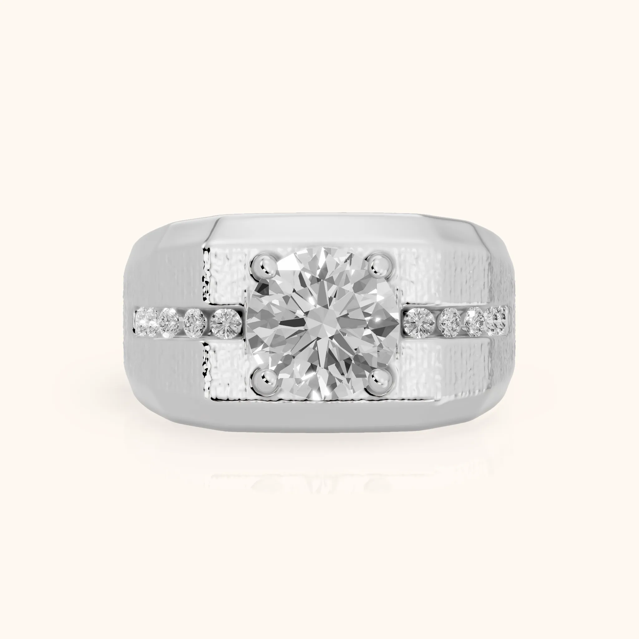 Ames Engraved Channel Set Round Diamond Engagement Ring in Platinum — view 1