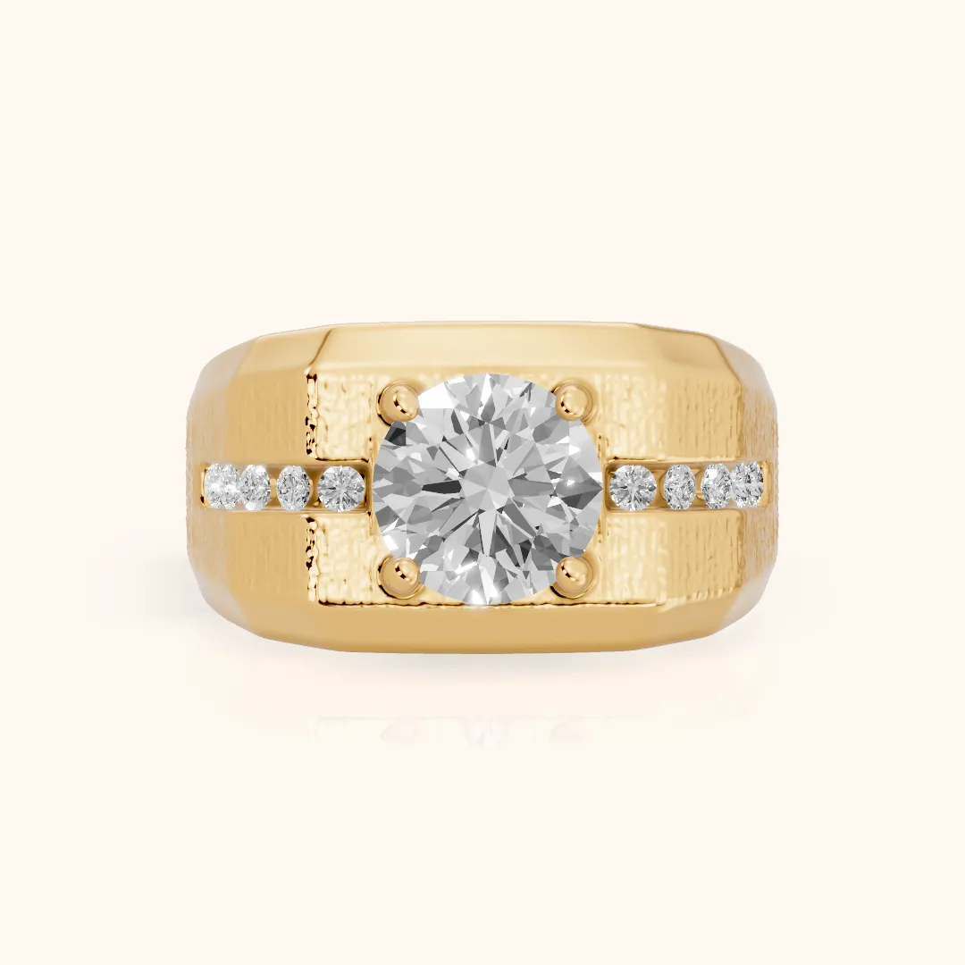 Ames Engraved Channel Set Round Diamond Engagement Ring in Yellow Gold — view 2