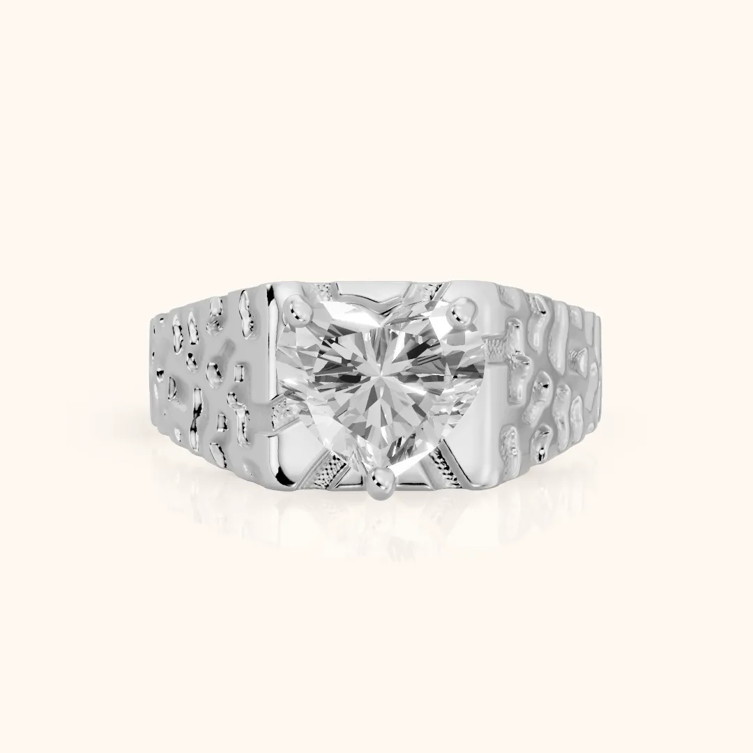 Erie Hammered Solitaire Heart Diamond Engagement Ring in Silver — view 2