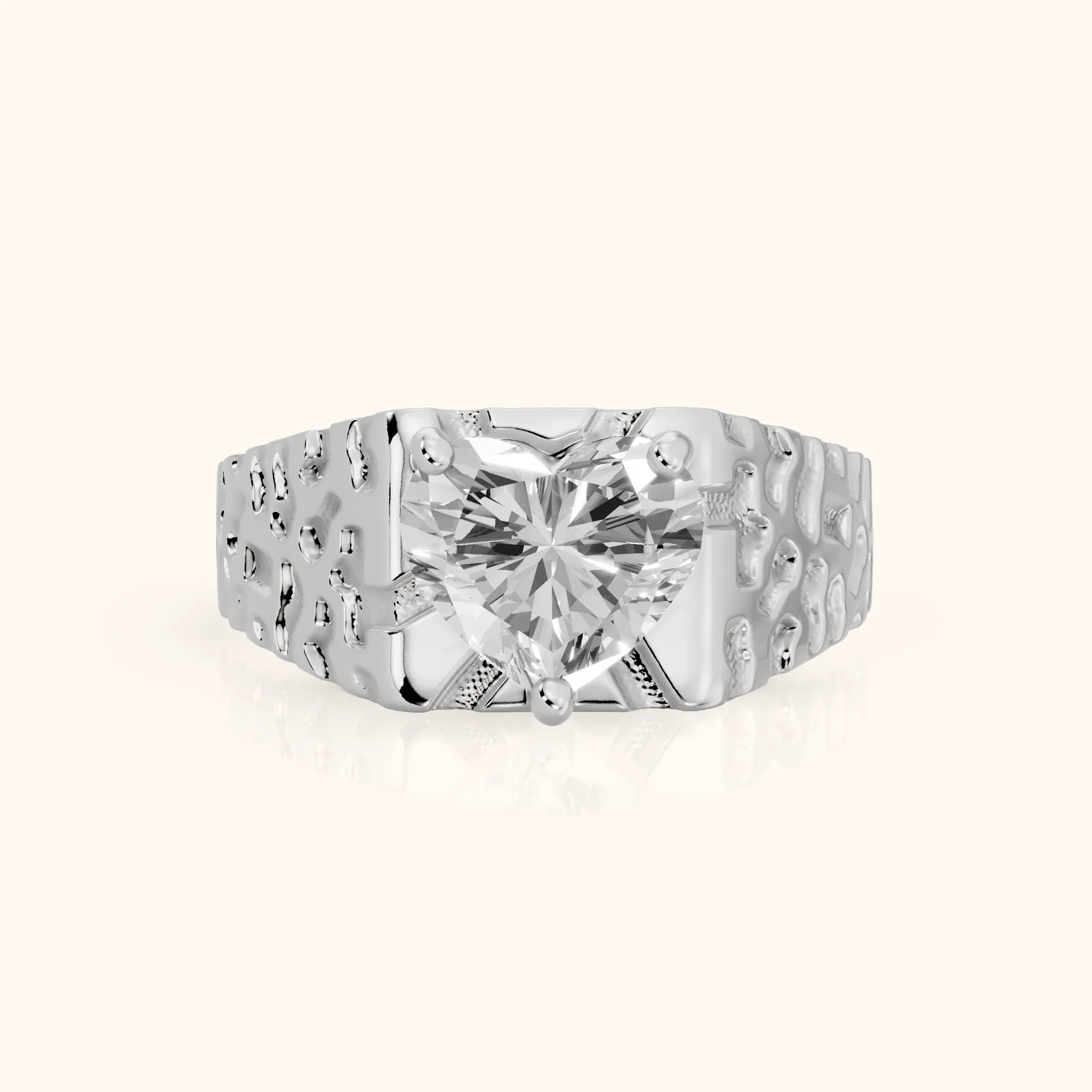 Erie Hammered Solitaire Heart Diamond Engagement Ring in Silver — view 1