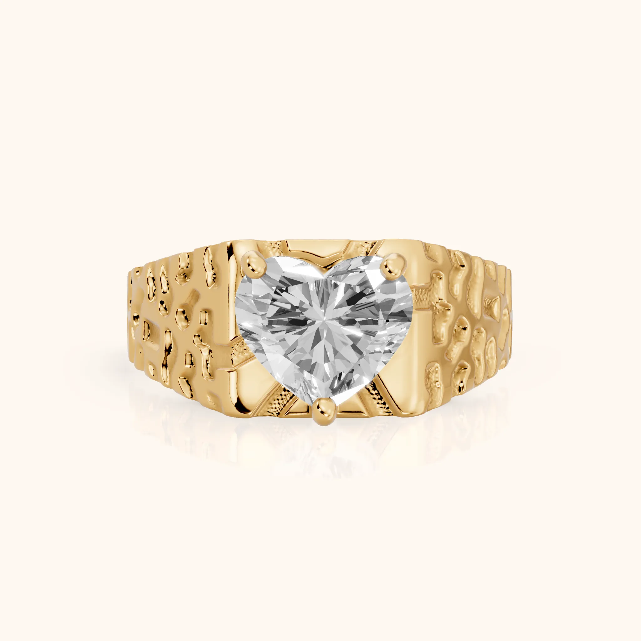 Erie Hammered Solitaire Heart Diamond Engagement Ring in Yellow Gold — view 1