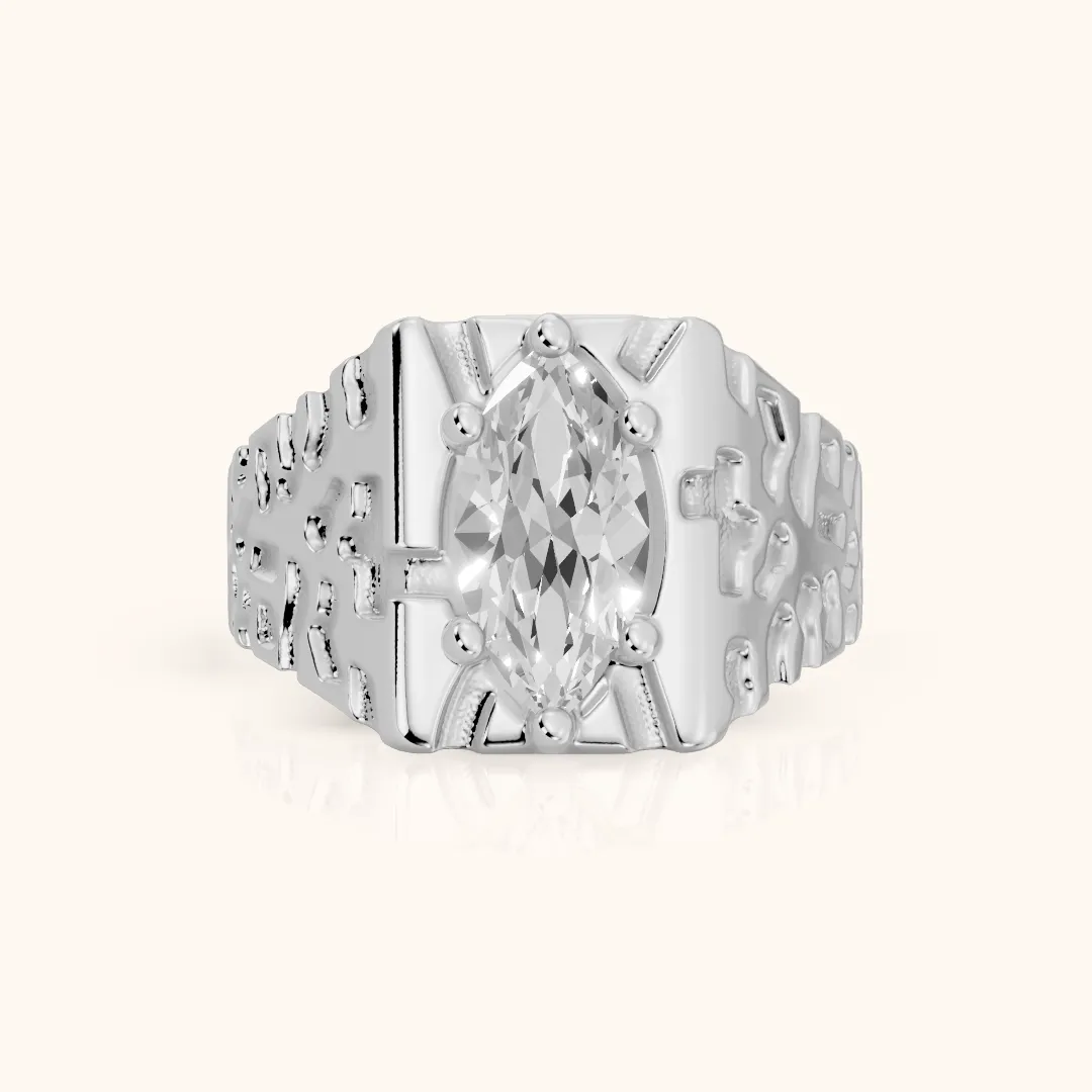 Erie Hammered Solitaire Marquise Diamond Engagement Ring in White Gold — view 2