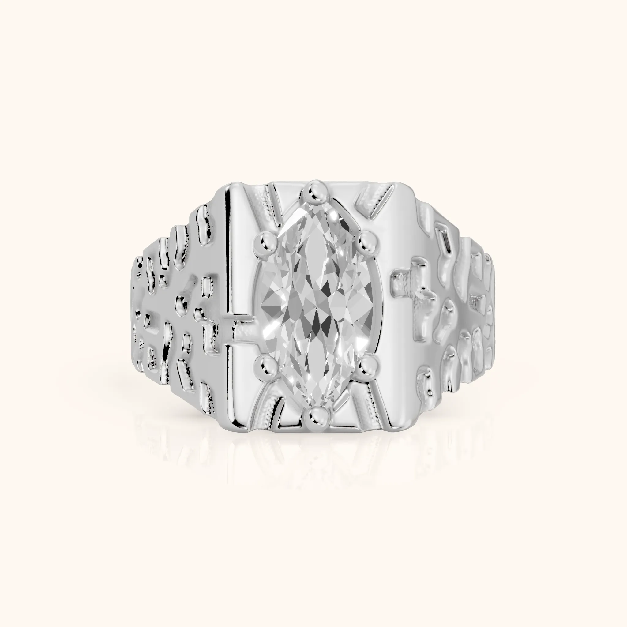 Erie Hammered Solitaire Marquise Diamond Engagement Ring in White Gold — view 1