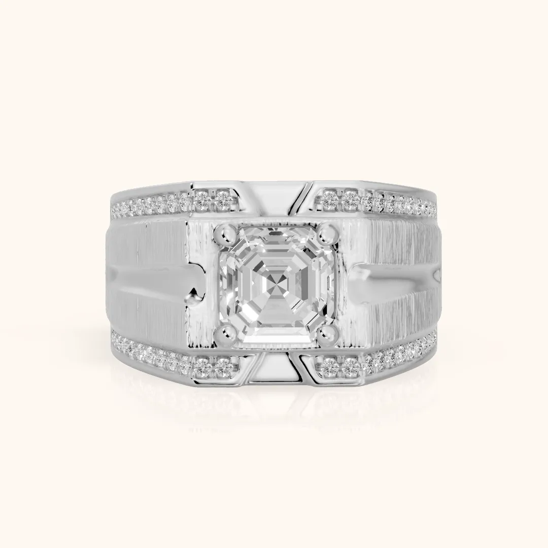 Lodi Wide Band Pavé Asscher Diamond Engagement Ring in White Gold — view 2