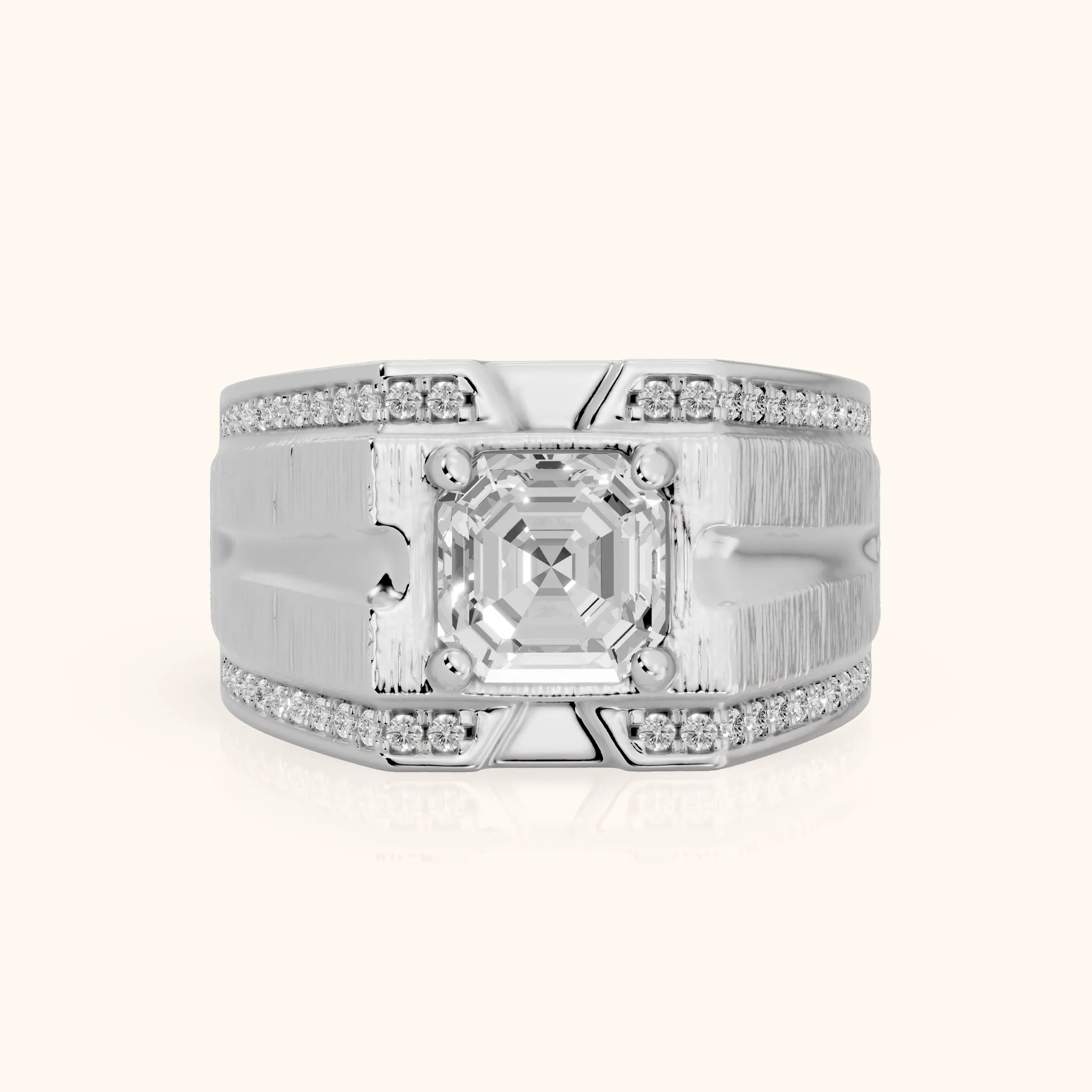 Lodi Wide Band Pavé Asscher Diamond Engagement Ring in White Gold — view 1