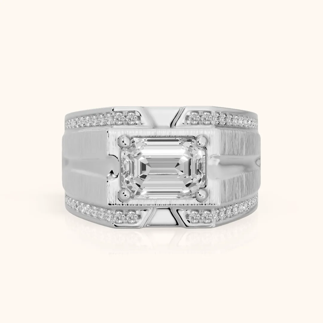 Lodi Wide Band Pavé Emerald Diamond Engagement Ring in Silver — view 2