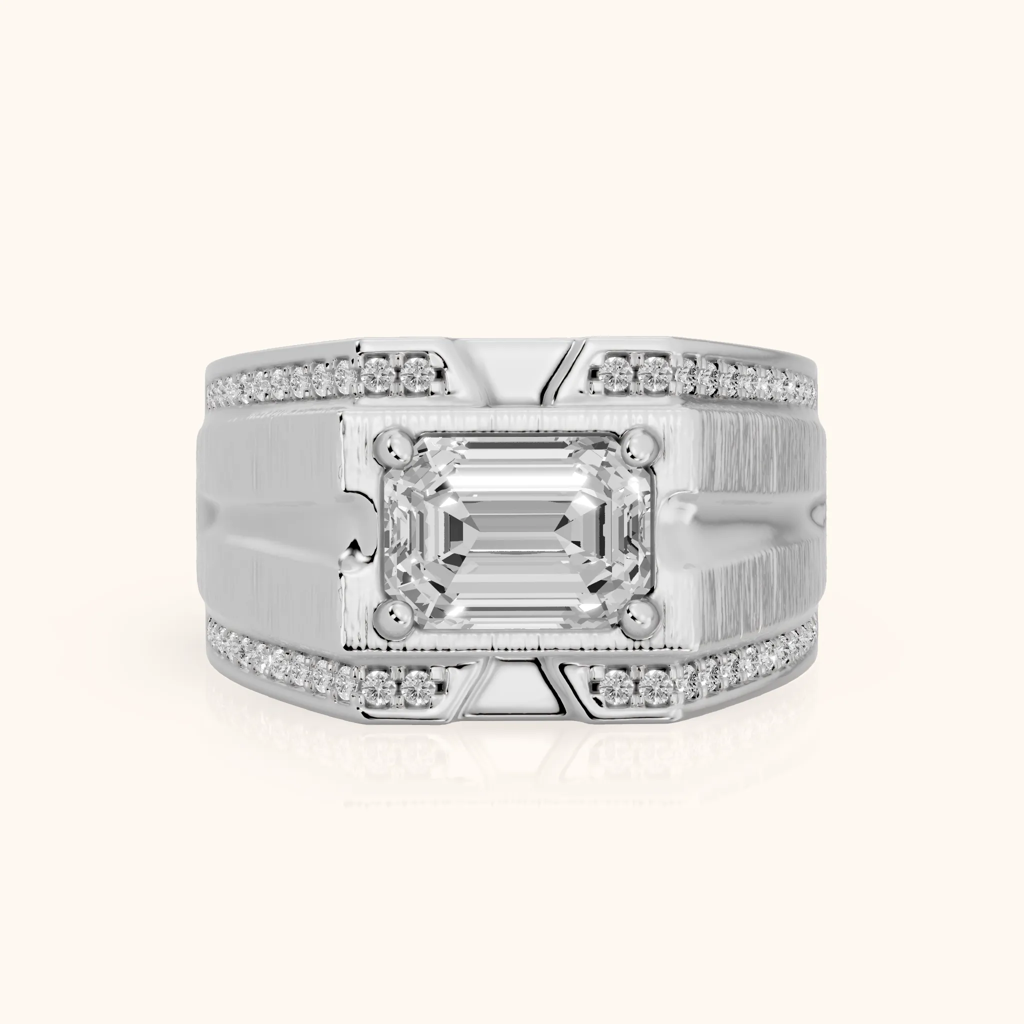 Lodi Wide Band Pavé Emerald Diamond Engagement Ring in Silver — view 1