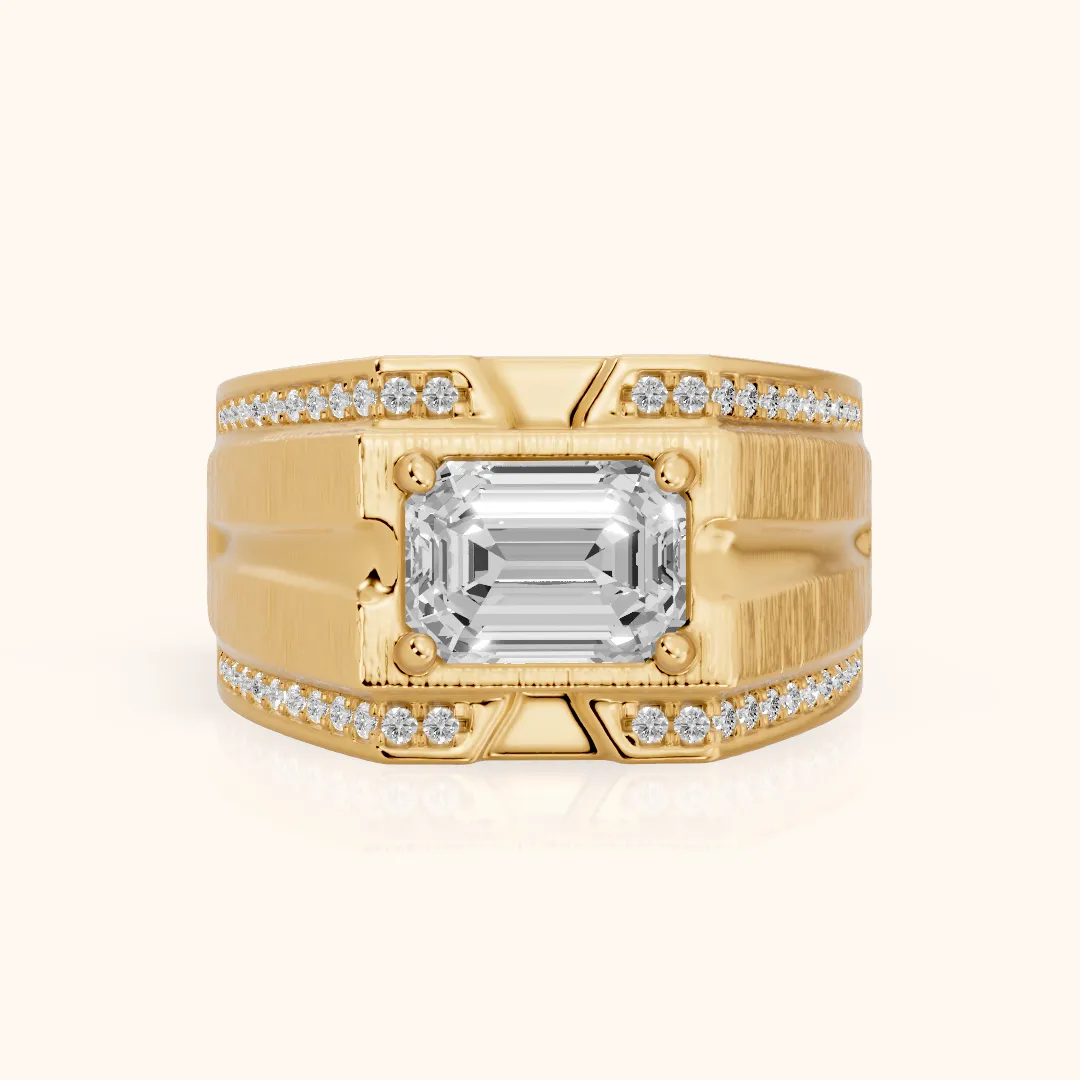 Lodi Wide Band Pavé Emerald Diamond Engagement Ring in Yellow Gold — view 2