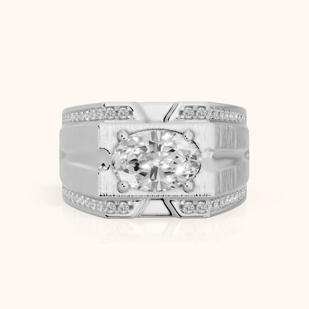Lodi Wide Band Pavé Oval Diamond Engagement Ring in Silver — view 2