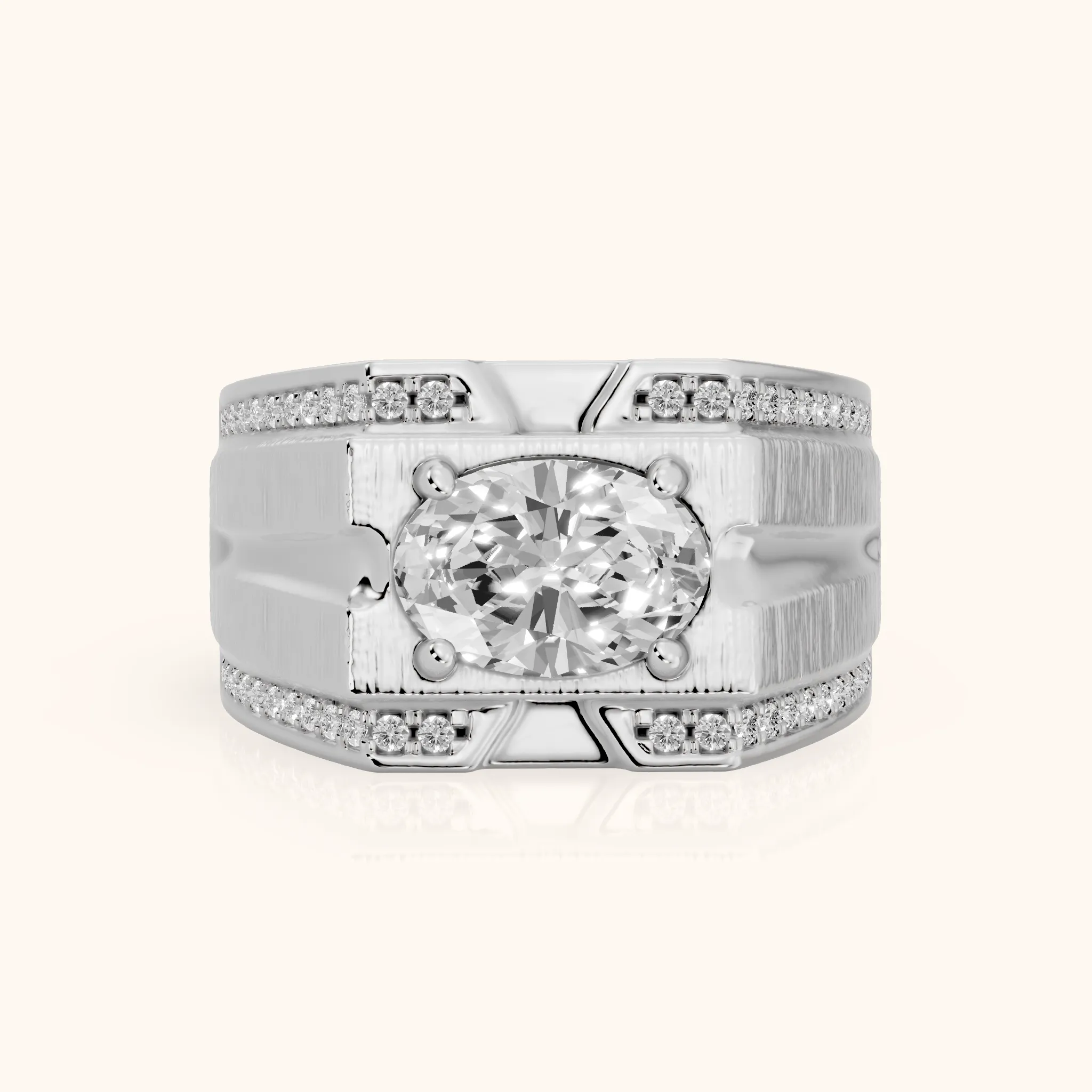 Lodi Wide Band Pavé Oval Diamond Engagement Ring in Silver — view 1